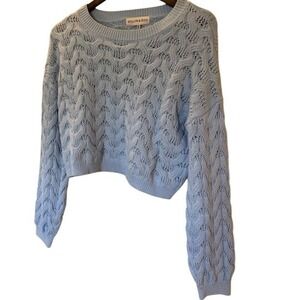 Willow & Wind Light Blue Cable Knit Cropped Sweater Medium Crew Neck Long Sleeve
